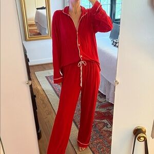 J. Crew Red Pajama Set with White Trim